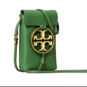 Tory Burch Miller Metal Arugula Green Leather Phone Crossbody Bag